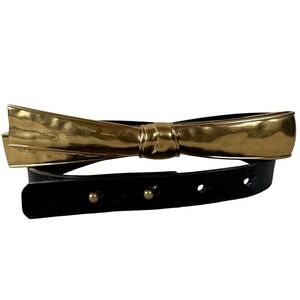 Bow statement belt thin skinny gold‎ metal Black Lizard dark feminine dress